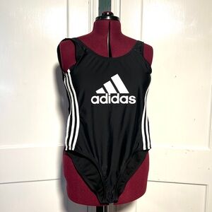 Adidas Plunge-back Black Swimsuit with White Logo